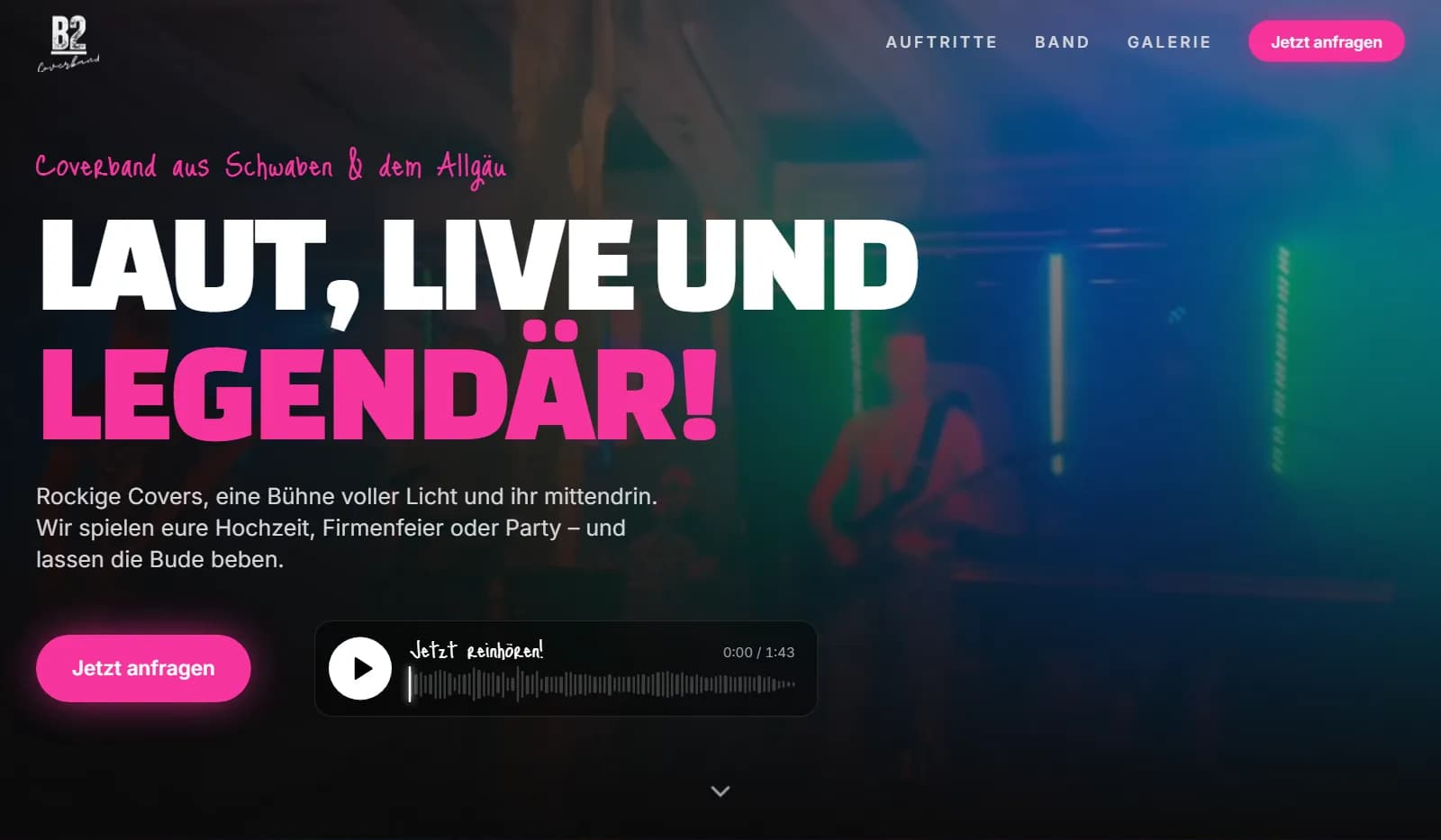 BELIEVE2-Website: Startseite mit Headline und Hörprobe