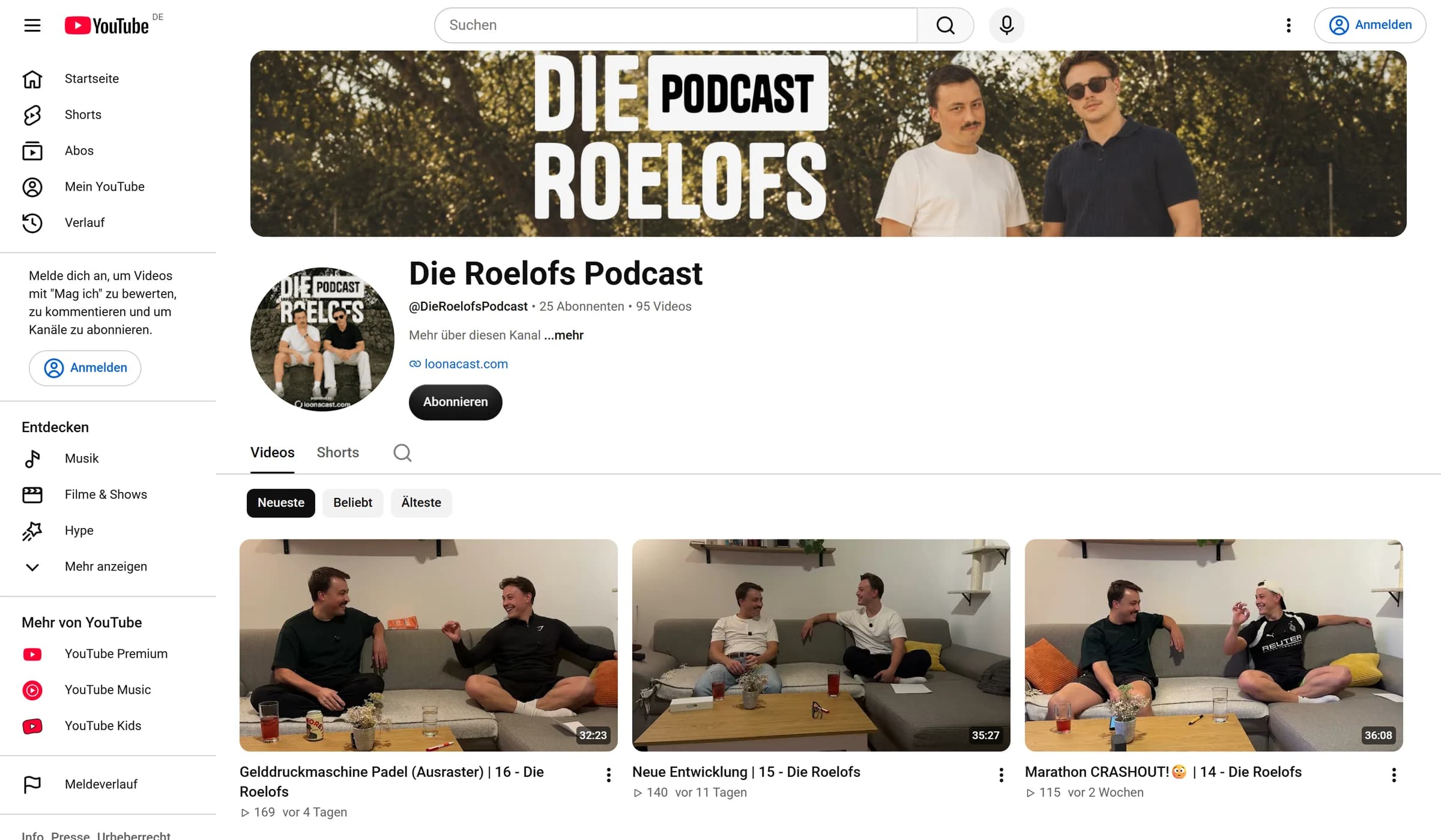 YouTube-Kanal Die Roelofs Podcast: Banner, Profil und die neuesten Folgen